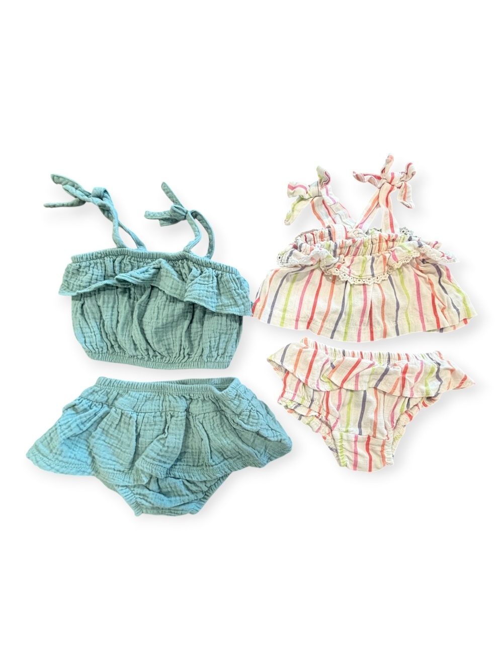 Baby Girls' 2-Pack Summer Outfits with Ruffle Tops and Bloomers, Size 3-6 Months